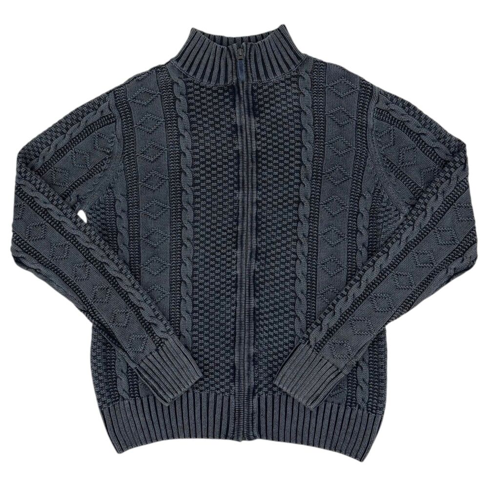 Carbon2Cobalt Men's Stavanger Full Zip Cable Knit Fisherman Sweater Blue Large